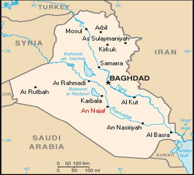 Localizacin de Najaf en Irak via wikipedia