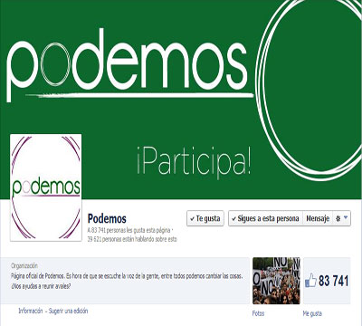 Noticia de Politica 24h: PODEMOS supera los 83.000 seguidores en Facebook, casi duplicando a Izquierda Unida